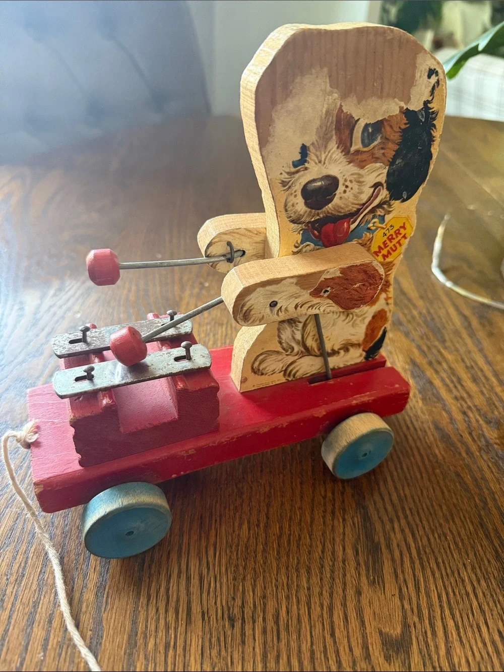 Vintage Merry Mutt -Red Pull-Along Puppy Toy